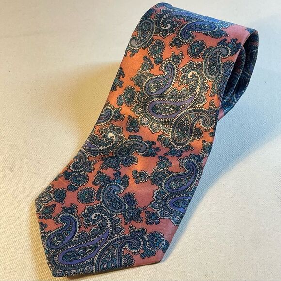 Paisley tie coral blue green black - Picture 1 of 2